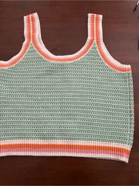 Striped-Trim Knit Tank Top in Mint and Orange